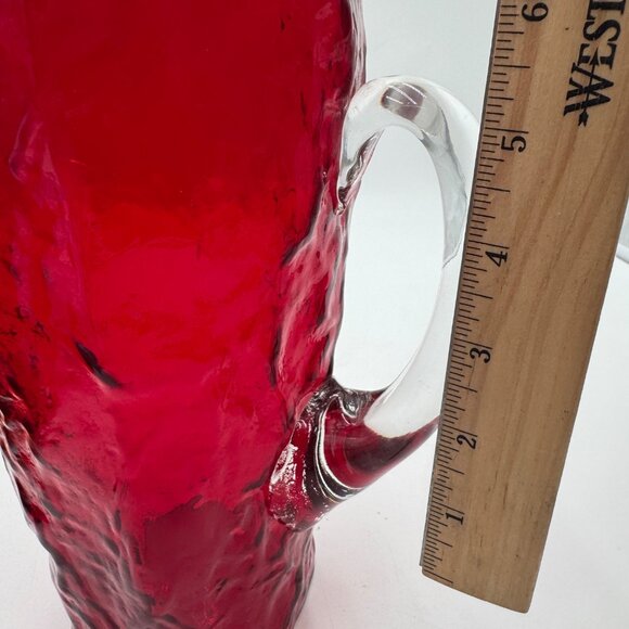 Morgantown Ruby Red Crinkle Glass 9" Pinched Pitcher With Clear Handle EUC - Picture 13 of 14